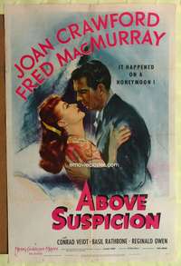 h013 ABOVE SUSPICION style D one-sheet movie poster '43 Joan Crawford, Fred MacMurray