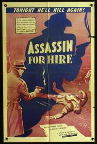 h033 ASSASSIN FOR HIRE one-sheet movie poster '51 cool murder scene art!