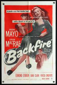 h047 BACKFIRE one-sheet movie poster '50 double-crossing Virginia Mayo!