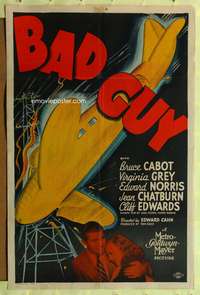 h050 BAD GUY one-sheet movie poster '37 Bruce Cabot, Virginia Grey, cool airplane art!