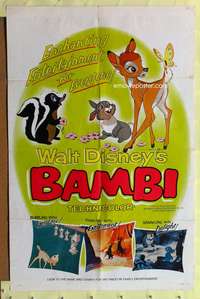 h060 BAMBI style B one-sheet movie poster R56 Walt Disney cartoon classic!