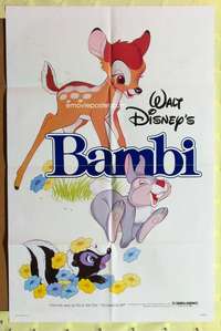 h058 BAMBI one-sheet movie poster R82 Walt Disney cartoon deer classic!
