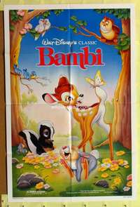 h059 BAMBI one-sheet movie poster R88 Walt Disney cartoon deer classic!