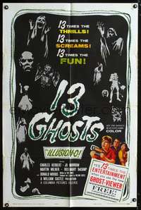 m002 13 GHOSTS black style 1sh '60 William Castle, great art of all the spooks, ILLUSION-O!