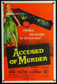 m008 ACCUSED OF MURDER one-sheet movie poster '57 cool sexy girl and gun noir image!