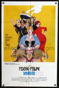 m023 AMARCORD int'l one-sheet movie poster '74 Federico Fellini classic comedy, Juliano Geleng art!