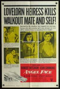 m029 ANGEL FACE one-sheet movie poster '53 Robert Mitchum, Jean Simmons, Otto Preminger