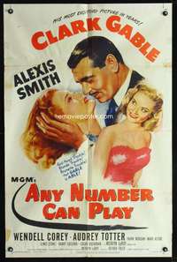 m032 ANY NUMBER CAN PLAY one-sheet poster '49 Clark Gable loves Alexis Smith AND Audrey Totter!
