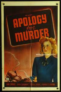 m037 APOLOGY FOR MURDER one-sheet movie poster '45 Ann Savage holding smoking gun!