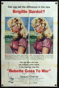 m047 BABETTE GOES TO WAR one-sheet movie poster '60 sexy Brigitte Bardot!