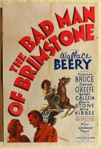 m051 BAD MAN OF BRIMSTONE style D one-sheet movie poster '37 artwork of Wallace Beery on horseback!