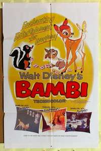 m052 BAMBI style B one-sheet movie poster R66 Walt Disney cartoon classic!