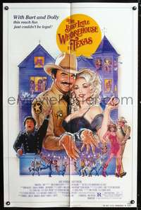 m056 BEST LITTLE WHOREHOUSE IN TEXAS one-sheet '82 art of Burt Reynolds & Dolly Parton by Gouzee!