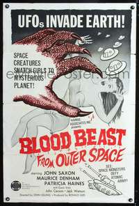 m061 BLOOD BEAST FROM OUTER SPACE one-sheet movie poster '65 creatures snatch sexy girls!