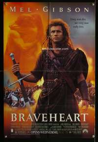 m071 BRAVEHEART DS Advance one-sheet movie poster '95 Mel Gibson, Scotland!