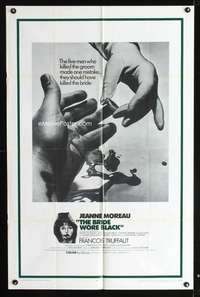 m079 BRIDE WORE BLACK one-sheet movie poster '68 Francois Truffaut, bloody hand image!