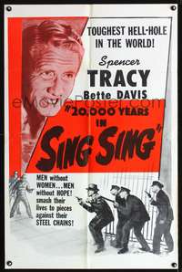 p002 20,000 YEARS IN SING SING one-sheet movie poster R56 Bette Davis, Spencer Tracy in prison!