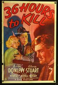 p010 36 HOURS TO KILL one-sheet movie poster '36 Gloria Stuart, Brian Donlevy, cool artwork!