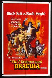 p011 7 BROTHERS MEET DRACULA one-sheet movie poster '74 kung fu, black belt vs black magic!