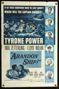 p013 ABANDON SHIP one-sheet movie poster '57 Tyrone Power is captain of an overcrowded lifeboat!