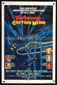 p026 AMAZING CAPTAIN NEMO one-sheet movie poster '78 cool sci-fi scuba divers artwork!