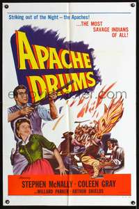 p034 APACHE DRUMS one-sheet movie poster R56 Val Lewton's last, Stephen McNally
