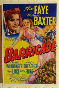 p041 BARRICADE one-sheet movie poster '39 beautiful artwork of Alice Faye, Warner Baxter