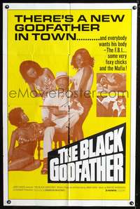 p055 BLACK GODFATHER one-sheet movie poster '74 the FBI, foxy chicks and the Mafia want his body!