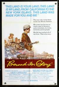 p072 BOUND FOR GLORY style B one-sheet poster '76 David Carradine as Woody Guthrie, Tom Jung art!