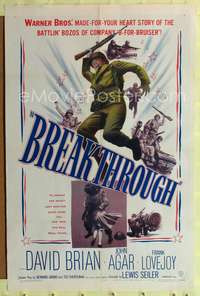 p077 BREAKTHROUGH one-sheet movie poster '50 John Agar, World War II battlin' bozos!
