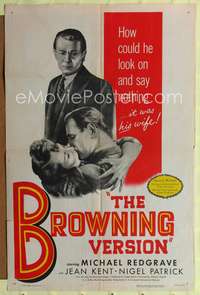 p080 BROWNING VERSION one-sheet movie poster '51 Michael Redgrave's wife is cheating on him!