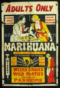 p399 MARIHUANA one-sheet poster '35 Dwain Esper, daring drug expose, the weed with roots in Hell!