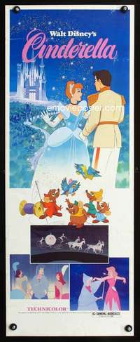 s064 CINDERELLA insert movie poster R1981 Walt Disney classic cartoon!