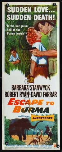 s118 ESCAPE TO BURMA insert movie poster '55 Robert Ryan, Stanwyck