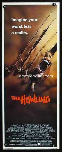 s167 HOWLING insert movie poster '81 Dante, cool werewolf image!