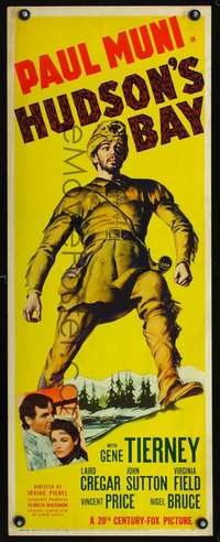 s168 HUDSON'S BAY insert movie poster '40 Paul Muni, Gene Tierney