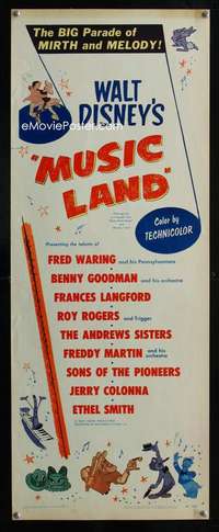 s237 MUSIC LAND insert movie poster '55 cool Donald Duck cartoon!