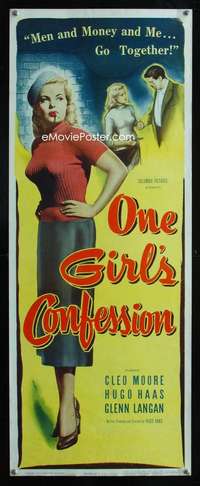 s271 ONE GIRL'S CONFESSION insert movie poster '53 bad Cleo Moore!