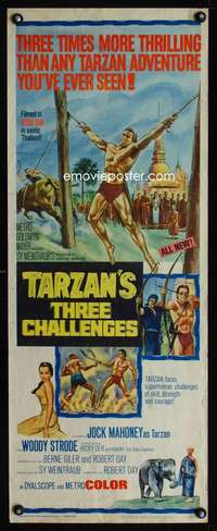 s357 TARZAN'S THREE CHALLENGES insert movie poster '63 Jock Mahoney