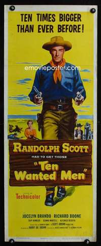s362 TEN WANTED MEN insert movie poster '54 Randolph Scott, J Brando