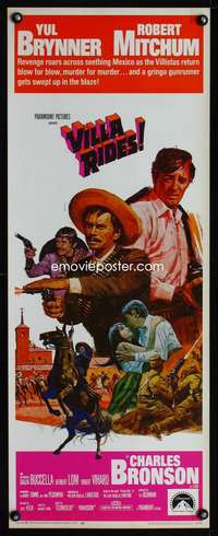 s435 VILLA RIDES insert movie poster '68 Brynner, Mitchum, Peckinpah