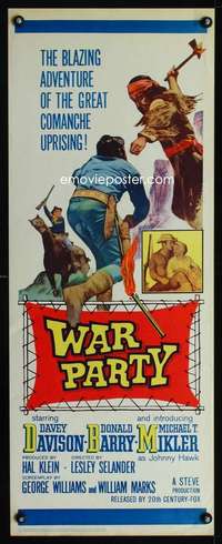 s447 WAR PARTY insert movie poster '65 Comanche Indian onslaught!