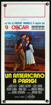 s506 AMERICAN IN PARIS Italian locandina R70s wonderful artwork of Gene Kelly kissing Leslie Caron