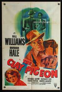 t138 CLAY PIGEON one-sheet movie poster '49 Barbara Hale, Bill Williams, Widhoff artwork!