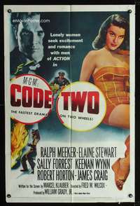 t144 CODE TWO one-sheet movie poster '53 Ralph Meeker, sexy Elaine Stewartwork!