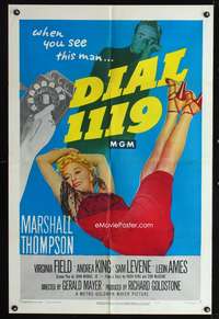 t182 DIAL 1119 one-sheet movie poster '50 sexy Virginia Field, Marshall Thompson, film noir!