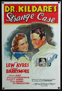t199 DR. KILDARE'S STRANGE CASE one-sheet poster '40 stone litho art of Lew Ayres & Laraine Day!