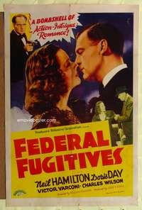t236 FEDERAL FUGITIVES one-sheet movie poster '41 bombshell of intrigue and romance!