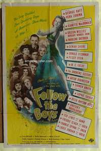 t246 FOLLOW THE BOYS style C one-sheet poster '44 Orson Welles, W.C. Fields, Dietrich, MacDonald