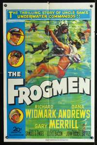 t255 FROGMEN one-sheet movie poster '51 the thrilling story of Uncle Sam's underwater commandos!